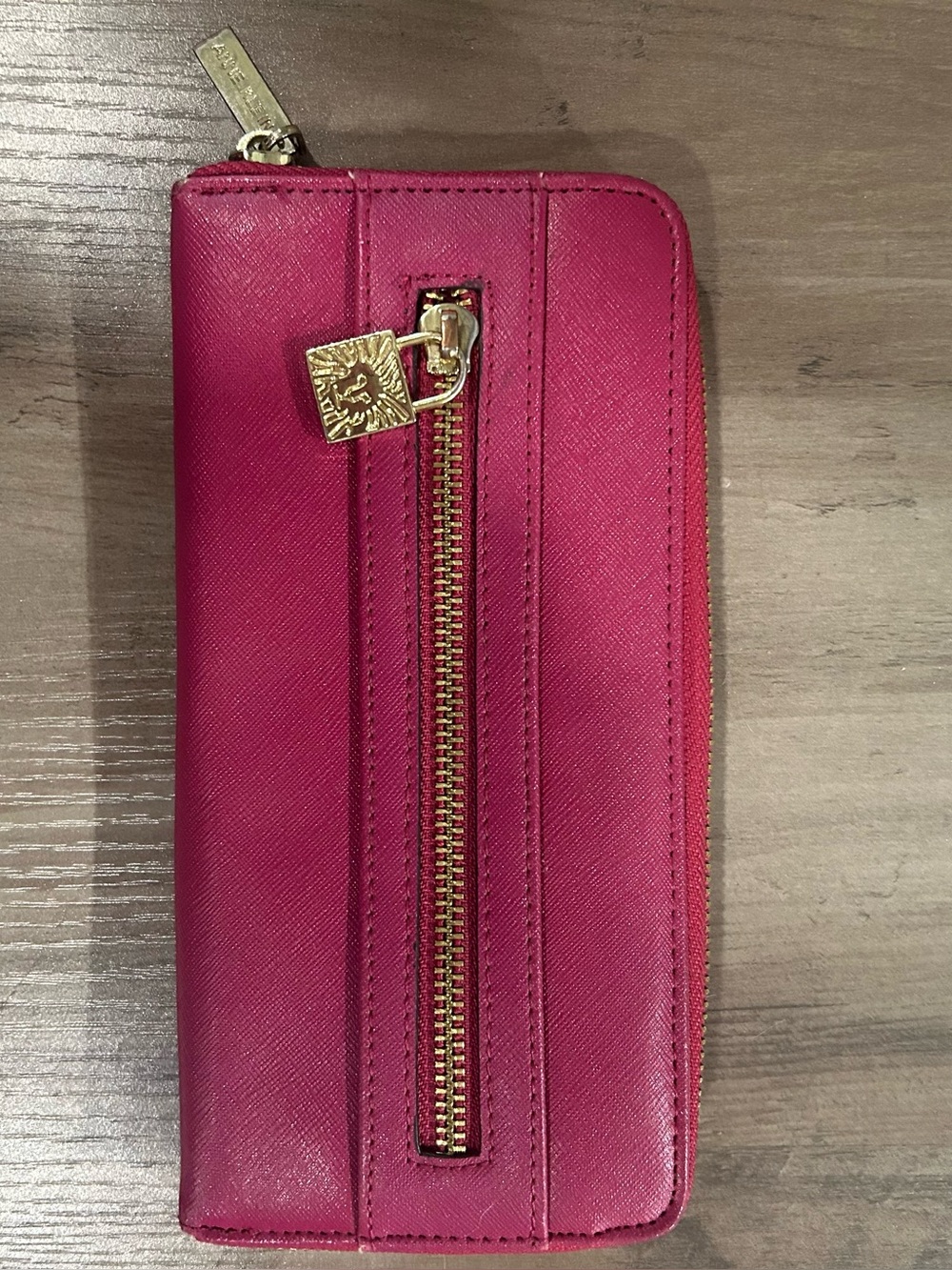 Anne Klein Fuchsia Pink Zip Around Wallet Gold Hardware